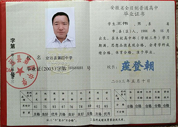 安徽省淮南高中畢業(yè)證圖片