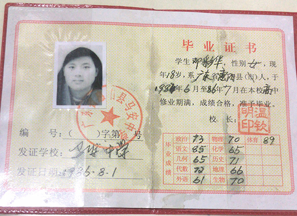 1990年廣東省高中畢業(yè)證