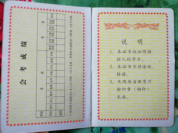 鎮(zhèn)安縣2000年高中畢業(yè)證成績單