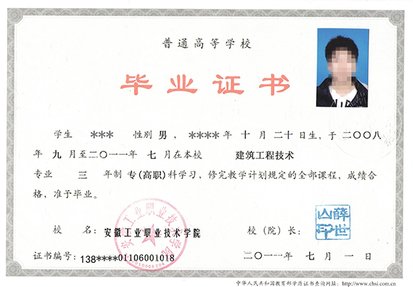 安徽2001年大專護理畢業證圖片