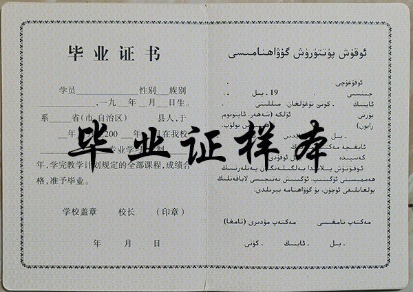 新疆成人中等專業(yè)學校畢業(yè)證內(nèi)頁