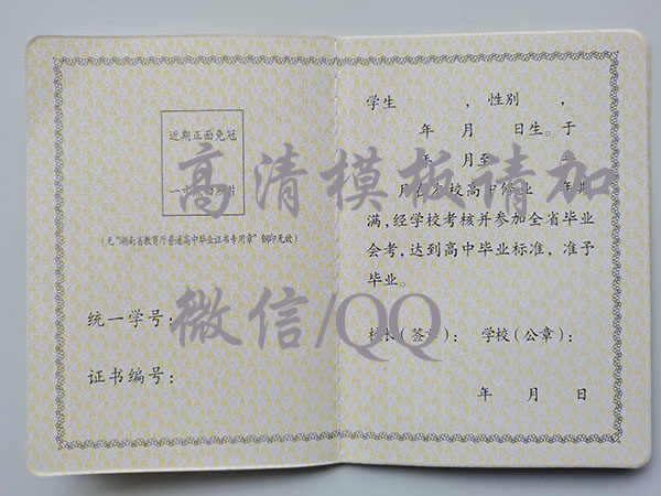 郴州市臨武縣高中畢業(yè)證樣本