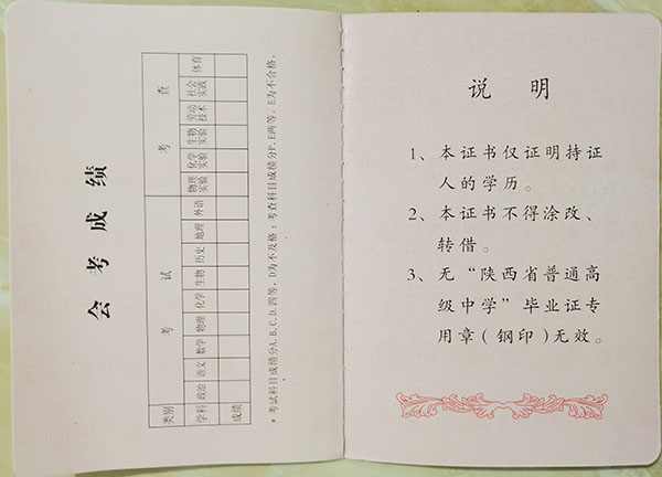 2007年陜西省高中畢業證學分成績表