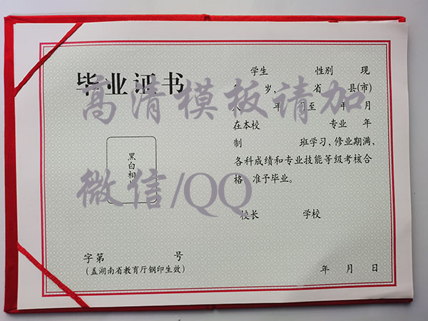 郴州市2009年中專畢業證樣本