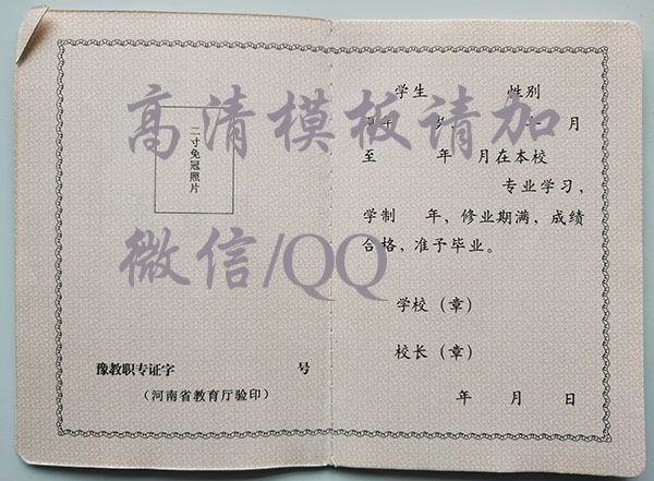 河南省1990年中專畢業(yè)證內(nèi)芯