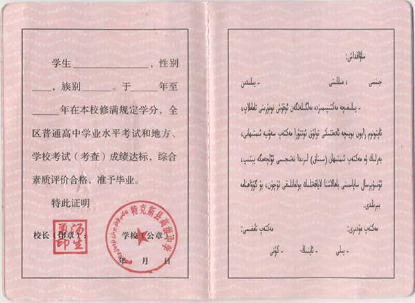 新疆2006年<a href=https://www.wenpnet.com/cyzx/ target=_blank class=infotextkey>高中畢業證樣本</a>