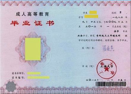 上海大學畢業證書圖片_上海大學畢業證正反面樣本