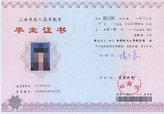 上海復旦大學畢業證正面