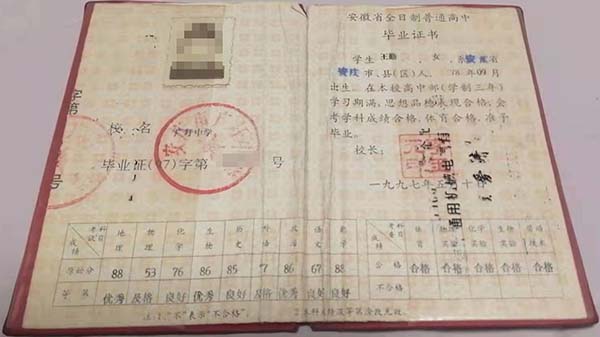 安徽省<a href=https://www.wenpnet.com/cyzx/95.html target=_blank class=infotextkey>1997年高中畢業(yè)證</a>樣本