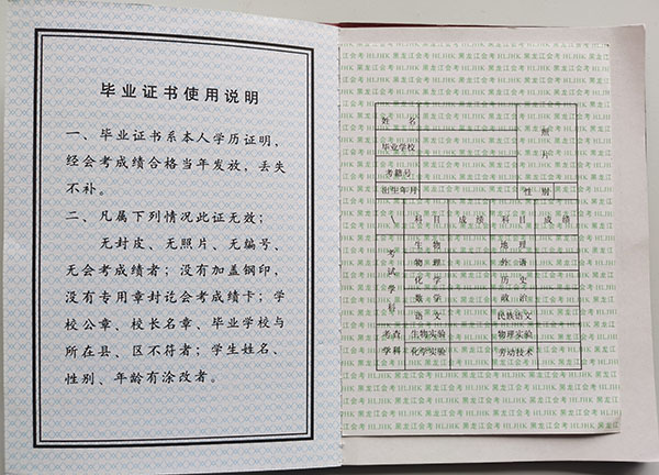 烏魯木齊農(nóng)大附中2003年高中畢業(yè)證成績單
