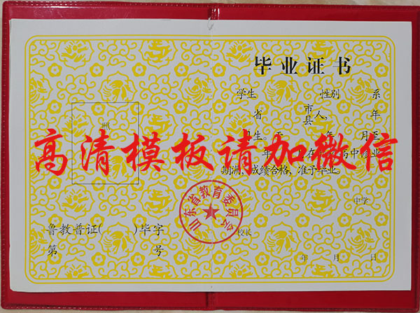 淄博十一中1992年畢業(yè)證樣本