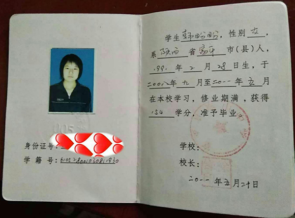 陜西省2003年高中畢業證樣本