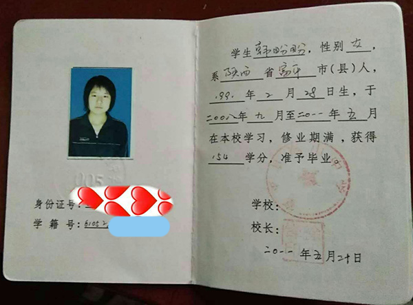 陜西省2004年高中畢業證樣本